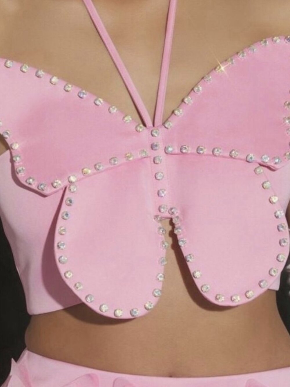 Wicked x Forever 21 Galinda Butterfly Rhinestone Halter Crop Top Size Small Pink